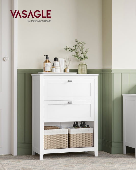 VASAGLE Cabinet, Storage Cabinet and Organizers, 2 Drawers with 1 Adjustable Divider, 2 Baskets, Sideboard, Cloud White