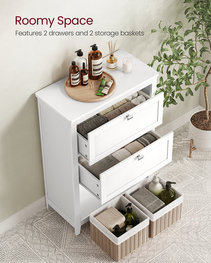 VASAGLE Cabinet, Storage Cabinet and Organizers, 2 Drawers with 1 Adjustable Divider, 2 Baskets, Sideboard, Cloud White