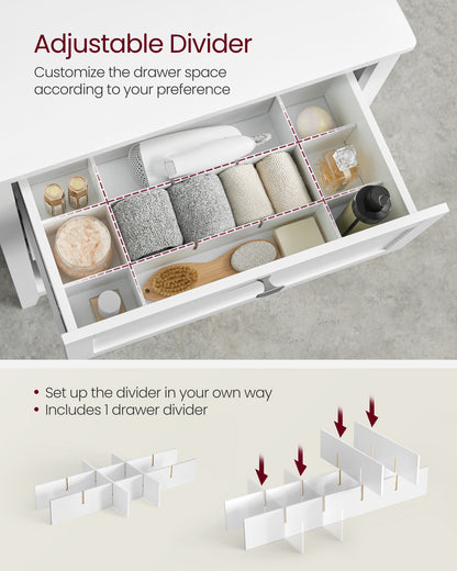VASAGLE Cabinet, Storage Cabinet and Organizers, 2 Drawers with 1 Adjustable Divider, 2 Baskets, Sideboard, Cloud White