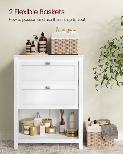 VASAGLE Cabinet, Storage Cabinet and Organizers, 2 Drawers with 1 Adjustable Divider, 2 Baskets, Sideboard, Cloud White