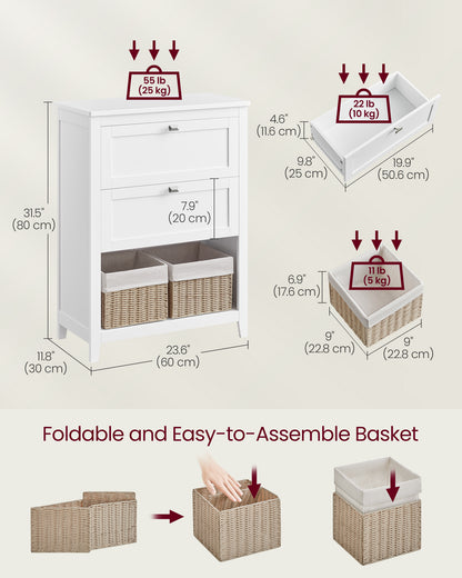 VASAGLE Cabinet, Storage Cabinet and Organizers, 2 Drawers with 1 Adjustable Divider, 2 Baskets, Sideboard, Cloud White