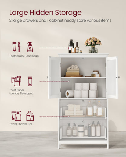 VASAGLE Floor Storage Cabinet, Storage Unit, Freestanding Cabinet with 2 Drawers and 2 Doors, Adjustable Shelf, White