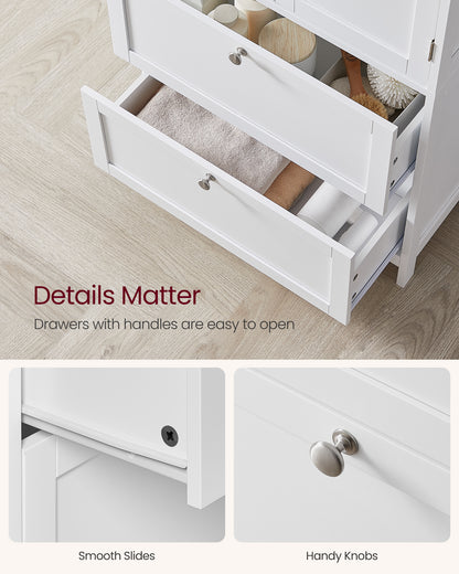 VASAGLE Floor Storage Cabinet, Storage Unit, Freestanding Cabinet with 2 Drawers and 2 Doors, Adjustable Shelf, White