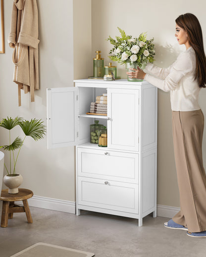 VASAGLE Floor Storage Cabinet, Storage Unit, Freestanding Cabinet with 2 Drawers and 2 Doors, Adjustable Shelf, White