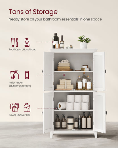 Floor Storage Cabinet with 4 Doors Storage Unit Freestanding Cabinet Adjustable Shelves, White