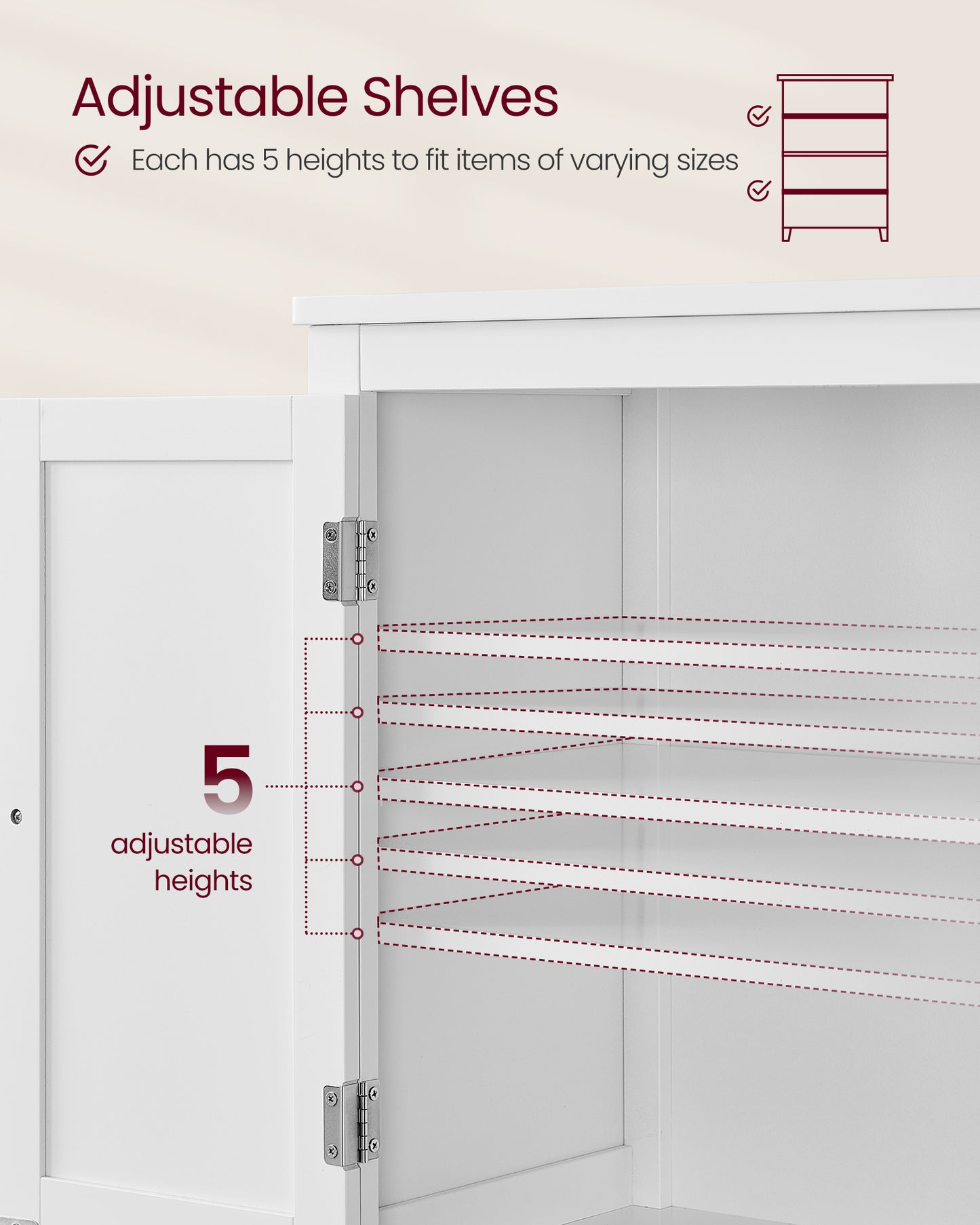 Floor Storage Cabinet with 4 Doors Storage Unit Freestanding Cabinet Adjustable Shelves, White