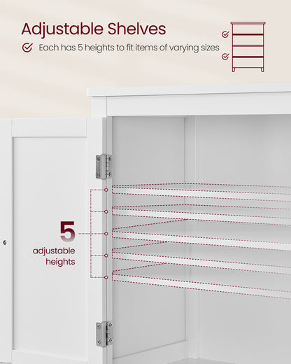 Floor Storage Cabinet with 4 Doors Storage Unit Freestanding Cabinet Adjustable Shelves, White