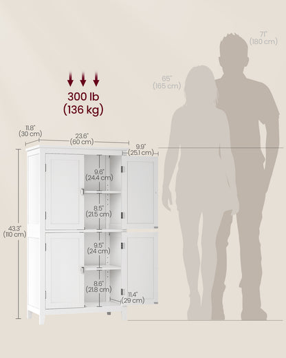 Floor Storage Cabinet with 4 Doors Storage Unit Freestanding Cabinet Adjustable Shelves, White
