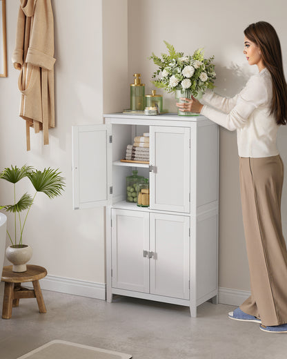 Floor Storage Cabinet with 4 Doors Storage Unit Freestanding Cabinet Adjustable Shelves, White