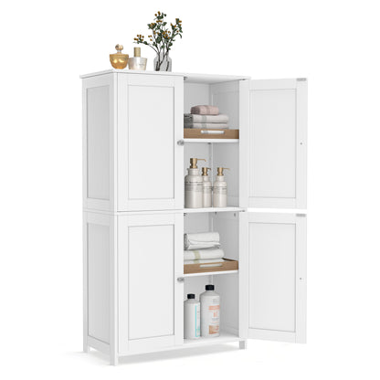 VASAGLE Floor Storage Cabinet, Shaker Cabinet with 2 Adjustable Shelves, 4 Doors, Tall Freestanding Organizer Unit, Cloud White