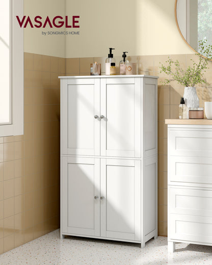 VASAGLE Floor Storage Cabinet, Shaker Cabinet with 2 Adjustable Shelves, 4 Doors, Tall Freestanding Organizer Unit, Cloud White