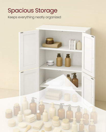 VASAGLE Floor Storage Cabinet, Shaker Cabinet with 2 Adjustable Shelves, 4 Doors, Tall Freestanding Organizer Unit, Cloud White