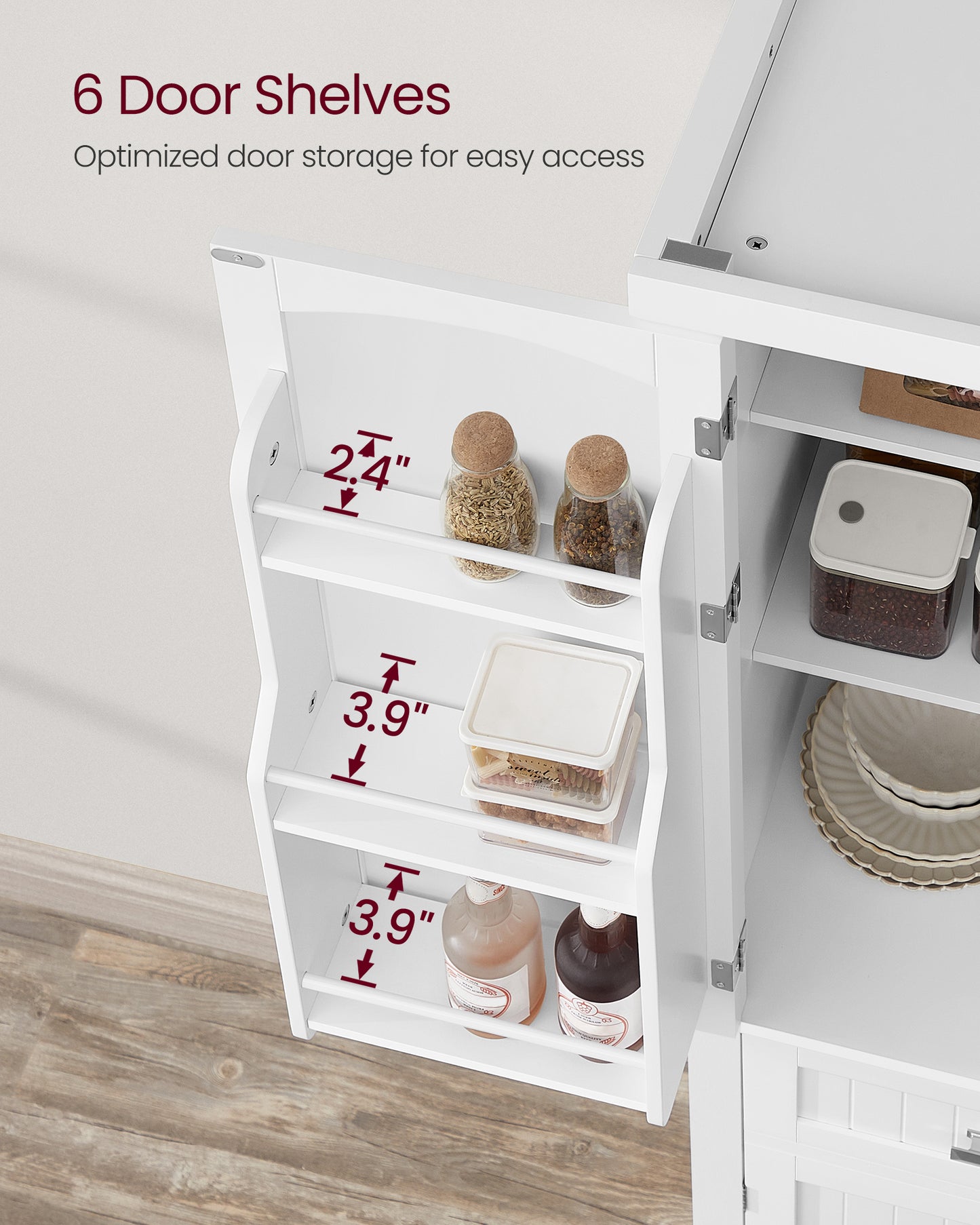 VASAGLE 72" Tall Kitchen Pantry Storage Cabinet with Doors and Shelves, Food Pantry Cabinet with Drawer, White