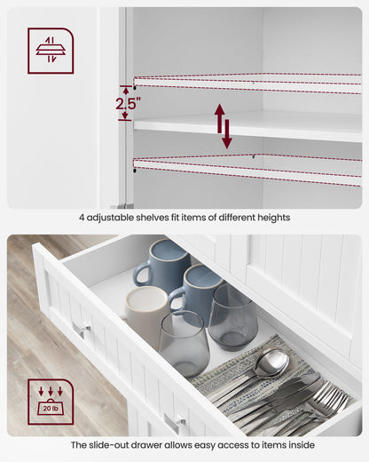 VASAGLE 72" Tall Kitchen Pantry Storage Cabinet with Doors and Shelves, Food Pantry Cabinet with Drawer, White