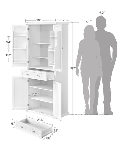 VASAGLE 72" Tall Kitchen Pantry Storage Cabinet with Doors and Shelves, Food Pantry Cabinet with Drawer, White