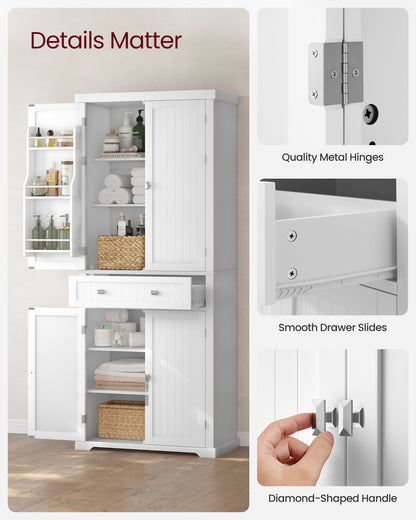 VASAGLE 72" Tall Kitchen Pantry Storage Cabinet with Doors and Shelves, Food Pantry Cabinet with Drawer, White