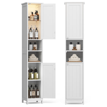 Tall Bathroom Cabinet with Lights, Slim Freestanding Bathroom Storage Cabinet with Adjustable Shelves, for Small Spaces, Modern, 11.8 Inches Wide, Cloud White