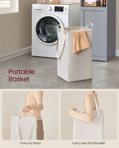 VASAGLE Tall Cabinet with Laundry Basket, Removable Laundry Basket with Handles, Compartment, Dove Gray