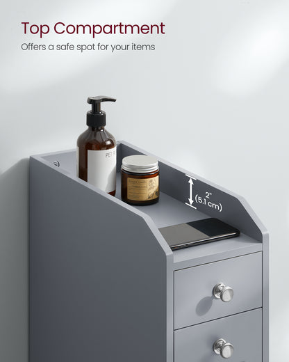 Small Bathroom Storage Cabinet, Slim Bathroom Storage Organizer, Toilet Paper Holder with Storage, Toilet Paper Storage Cabinet with Slide Out Drawers, for Small Spaces, Dove Gray