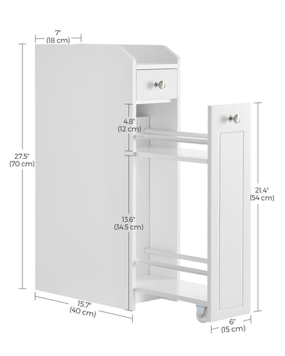 Small Storage Cabinet, Slim Storage Organizer, Toilet Paper Holder with Storage, Toilet Paper Storage Cabinet, White