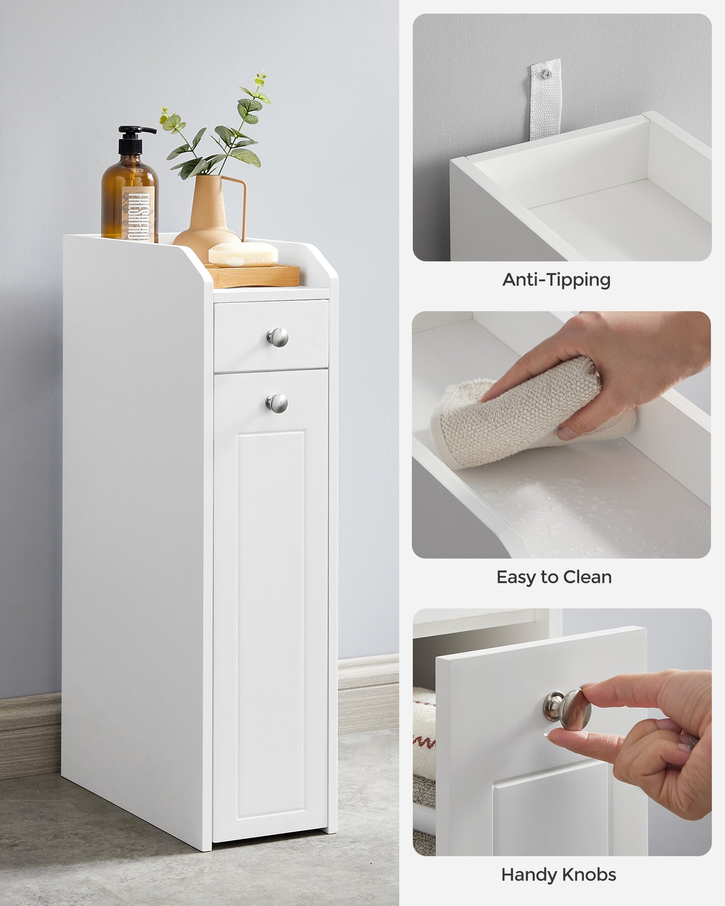 Small Storage Cabinet, Slim Storage Organizer, Toilet Paper Holder with Storage, Toilet Paper Storage Cabinet, White