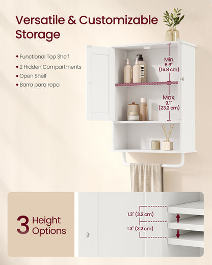 VASAGLE Wall Mounted Cabinet, Bathroom Storage Medicine Cabinet with 2 Doors and Open Shelf, 17.7 x 7.9 x 23.6 inch, for Living Room, White