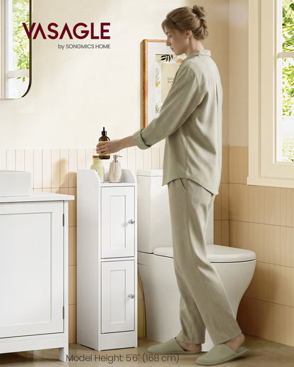 VASAGLE SIREN Collection - Slim Storage Cabinet with Reversible Doors, Small Storage Corner Floor Cabinet, Narrow Orgnizer, Cloud White