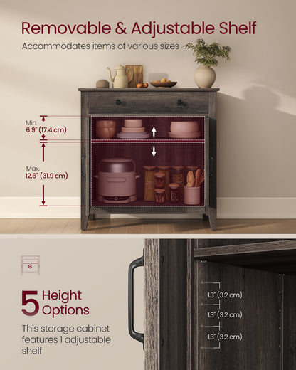 VASAGLE LIRY Collection - Buffet Cabinet, Coffee Bar Cabinet with a Drawer, Adjustable Shelf, Sideboard Storage with Cable Hole, Drawer Divider, Taupe Brown
