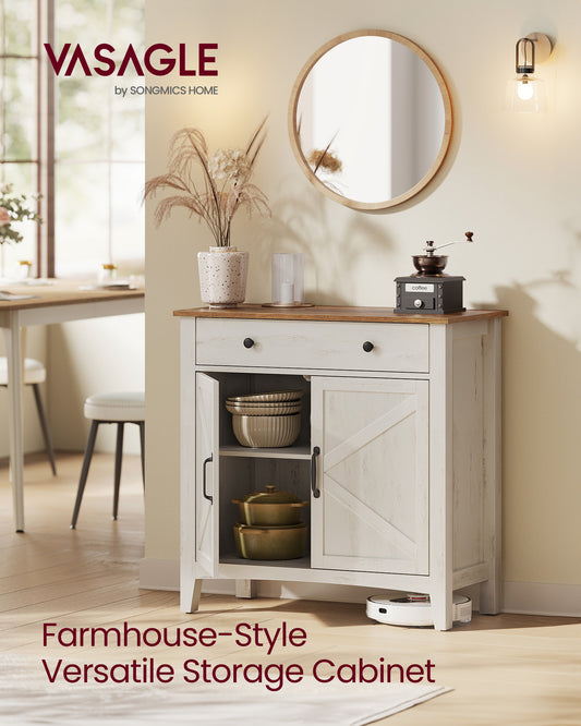 VASAGLE Buffet Cabinet, Sideboard Cabinet with Storage and Drawer, with Doors, Height Adjustable Shelf,Rustic White and Honey Brown