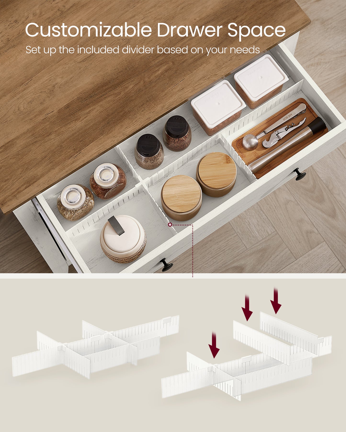 VASAGLE Buffet Cabinet, Sideboard Cabinet with Storage and Drawer, with Doors, Height Adjustable Shelf,Rustic White and Honey Brown