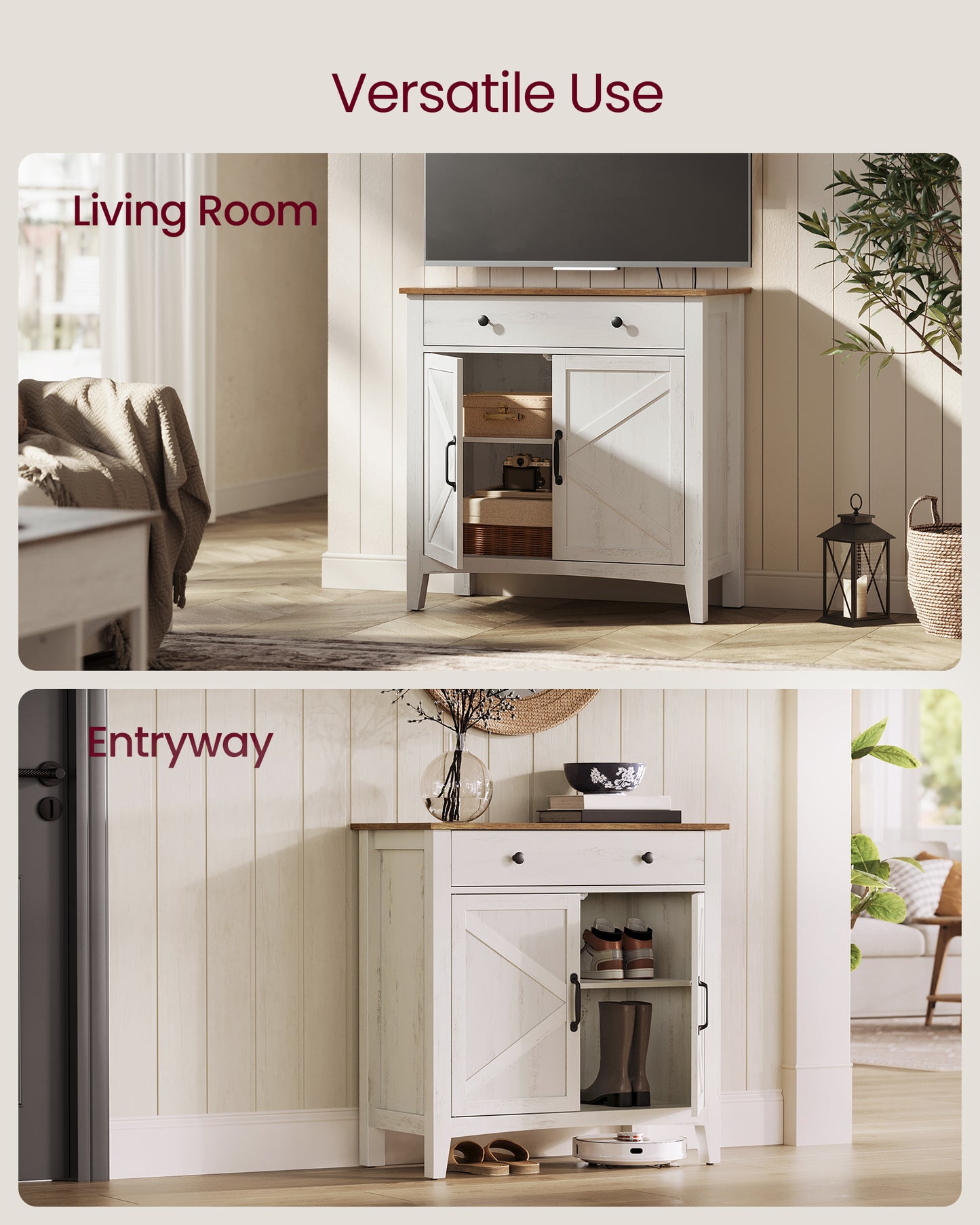 VASAGLE Buffet Cabinet, Sideboard Cabinet with Storage and Drawer, with Doors, Height Adjustable Shelf,Rustic White and Honey Brown