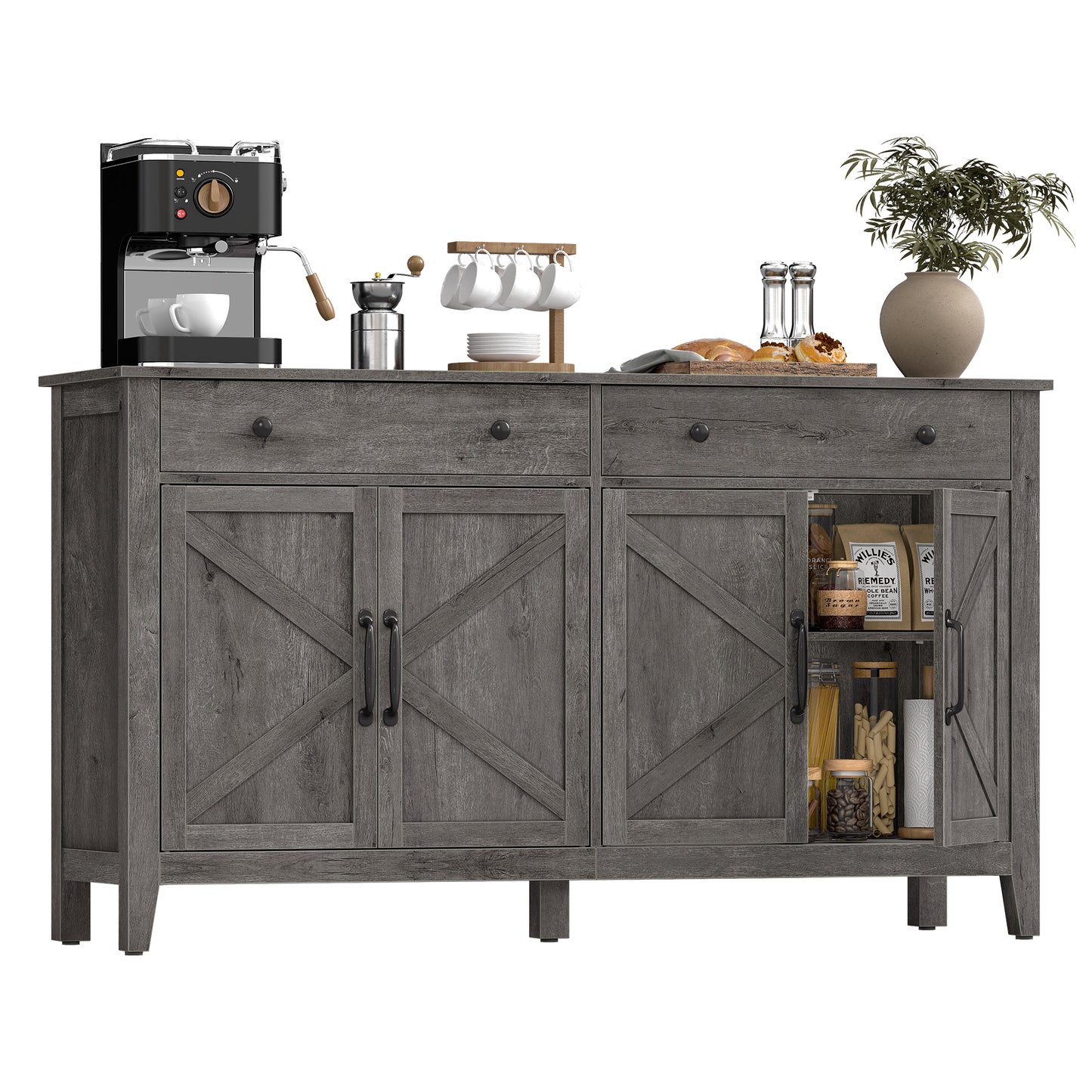 VASAGLE LIRY Collection - Buffet Cabinet, Coffee Bar Cabinet with 2 Drawers, Adjustable Shelves, Sideboard Storage with Cable Holes, Drawer Dividers, Misty Gray