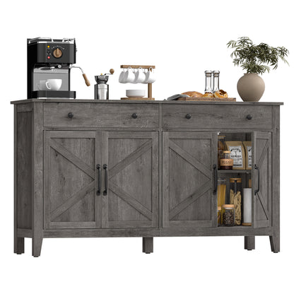 VASAGLE LIRY Collection - Buffet Cabinet, Coffee Bar Cabinet with 2 Drawers, Adjustable Shelves, Sideboard Storage with Cable Holes, Drawer Dividers, Misty Gray
