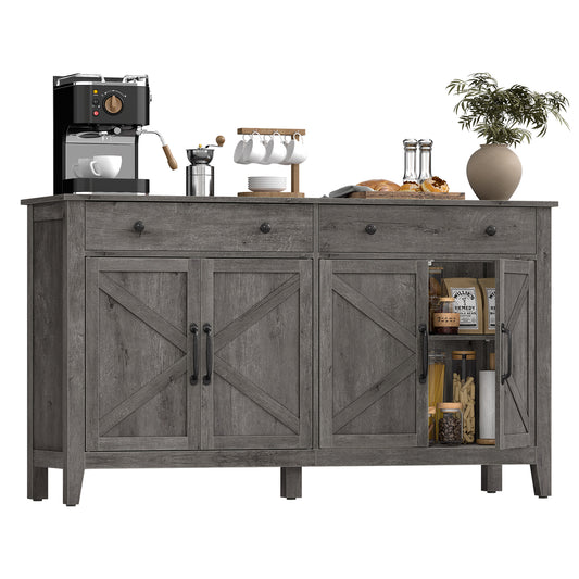 VASAGLE LIRY Collection - Buffet Cabinet, Coffee Bar Cabinet with 2 Drawers, Adjustable Shelves, Sideboard Storage with Cable Holes, Drawer Dividers, Misty Gray