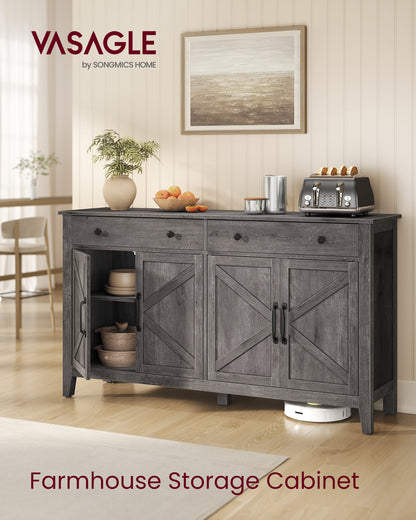 VASAGLE LIRY Collection - Buffet Cabinet, Coffee Bar Cabinet with 2 Drawers, Adjustable Shelves, Sideboard Storage with Cable Holes, Drawer Dividers, Misty Gray