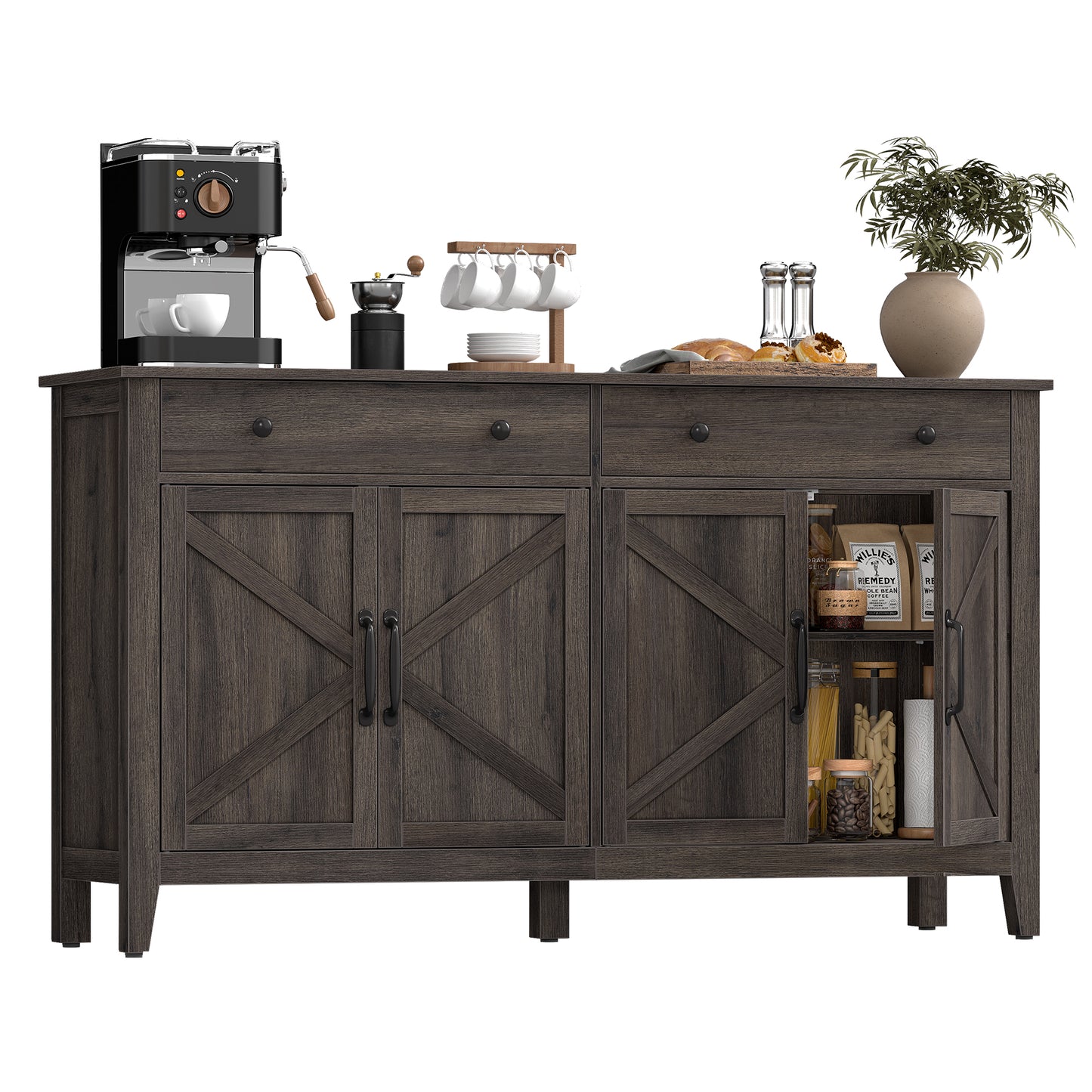 VASAGLE LIRY Collection - Buffet Cabinet, Coffee Bar Cabinet with 2 Drawers, Adjustable Shelves, Sideboard Storage with Cable Holes, Drawer Dividers, Taupe Brown