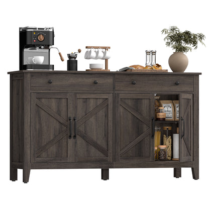 VASAGLE LIRY Collection - Buffet Cabinet, Coffee Bar Cabinet with 2 Drawers, Adjustable Shelves, Sideboard Storage with Cable Holes, Drawer Dividers, Taupe Brown