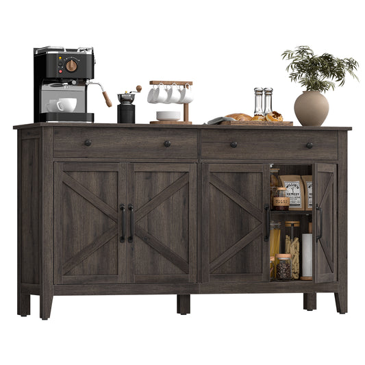 VASAGLE LIRY Collection - Buffet Cabinet, Coffee Bar Cabinet with 2 Drawers, Adjustable Shelves, Sideboard Storage with Cable Holes, Drawer Dividers, Taupe Brown