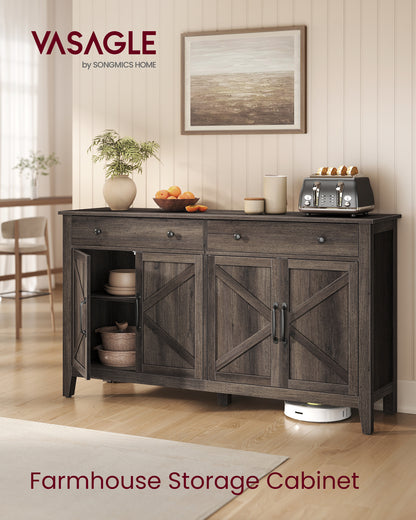 VASAGLE LIRY Collection - Buffet Cabinet, Coffee Bar Cabinet with 2 Drawers, Adjustable Shelves, Sideboard Storage with Cable Holes, Drawer Dividers, Taupe Brown