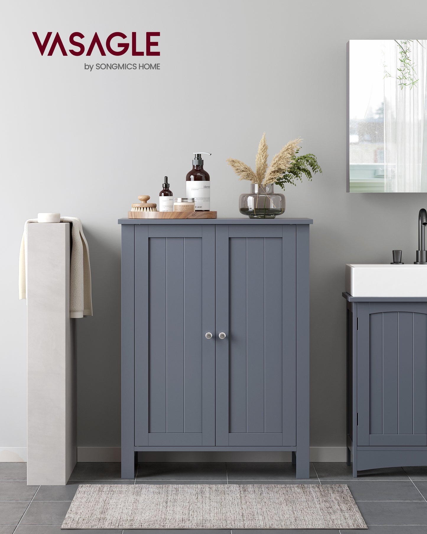 Slate Gray Freestanding Floor Storage Cabinet - 11.8 x 23.6 x 31.5 Inches, with 2