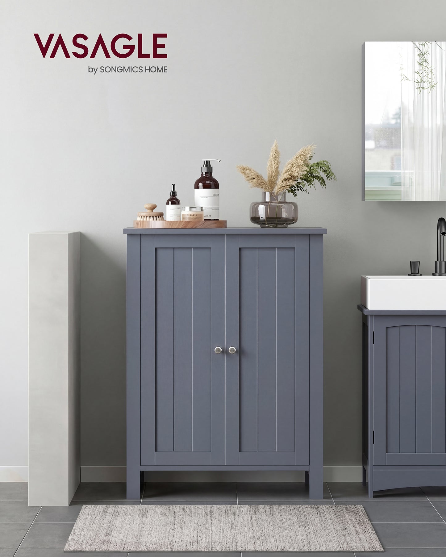 VASAGLE Bathroom Floor Storage Cabinet, Freestanding Storage Unit with Adjustable Shelve Classic Gray