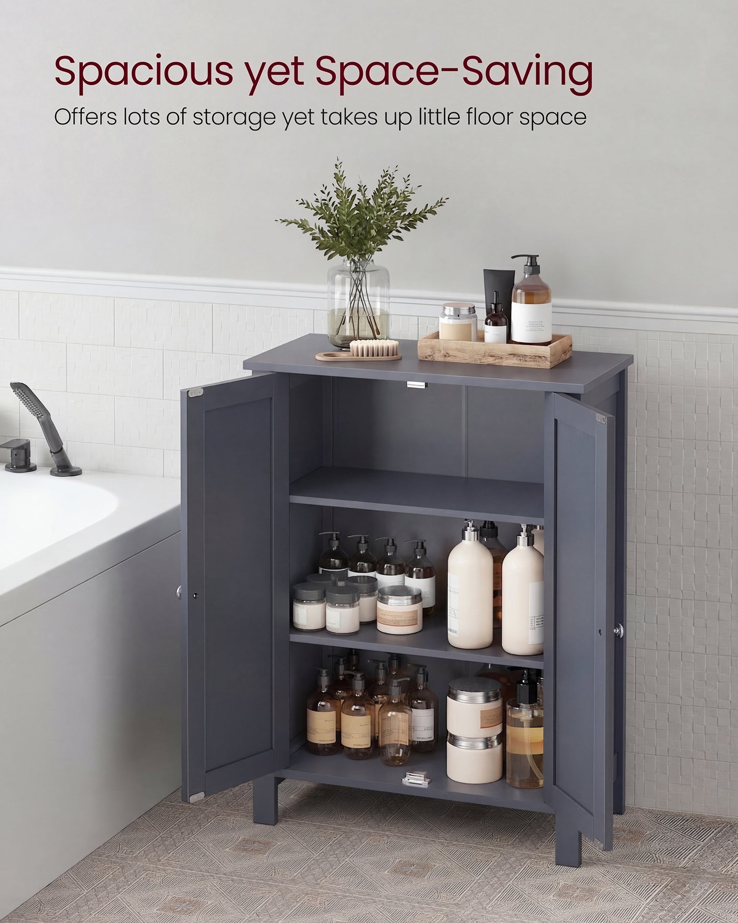 VASAGLE Bathroom Floor Storage Cabinet, Freestanding Storage Unit with Adjustable Shelve Classic Gray