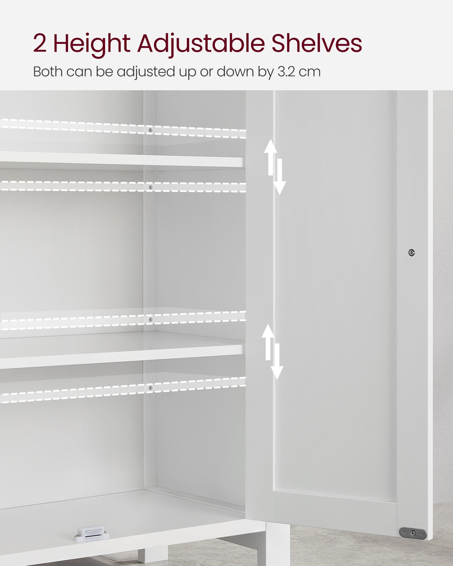 VASAGLE Bathroom Floor Storage Cabinet, Storage Unit with 2 Adjustable Shelves, Cabinet Freestanding,Inches, White