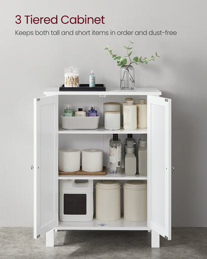 VASAGLE Bathroom Floor Storage Cabinet, Storage Unit with 2 Adjustable Shelves, Cabinet Freestanding,Inches, White