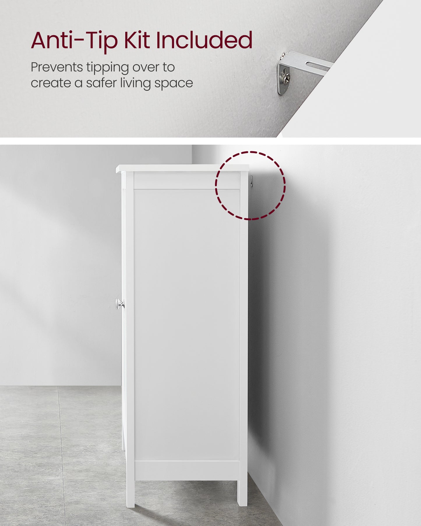 VASAGLE Bathroom Floor Storage Cabinet, Storage Unit with 2 Adjustable Shelves, Cabinet Freestanding,Inches, White