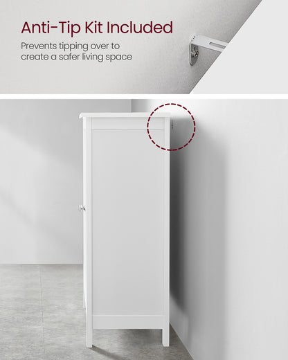 VASAGLE Bathroom Floor Storage Cabinet, Storage Unit with 2 Adjustable Shelves, Cabinet Freestanding,Inches, White