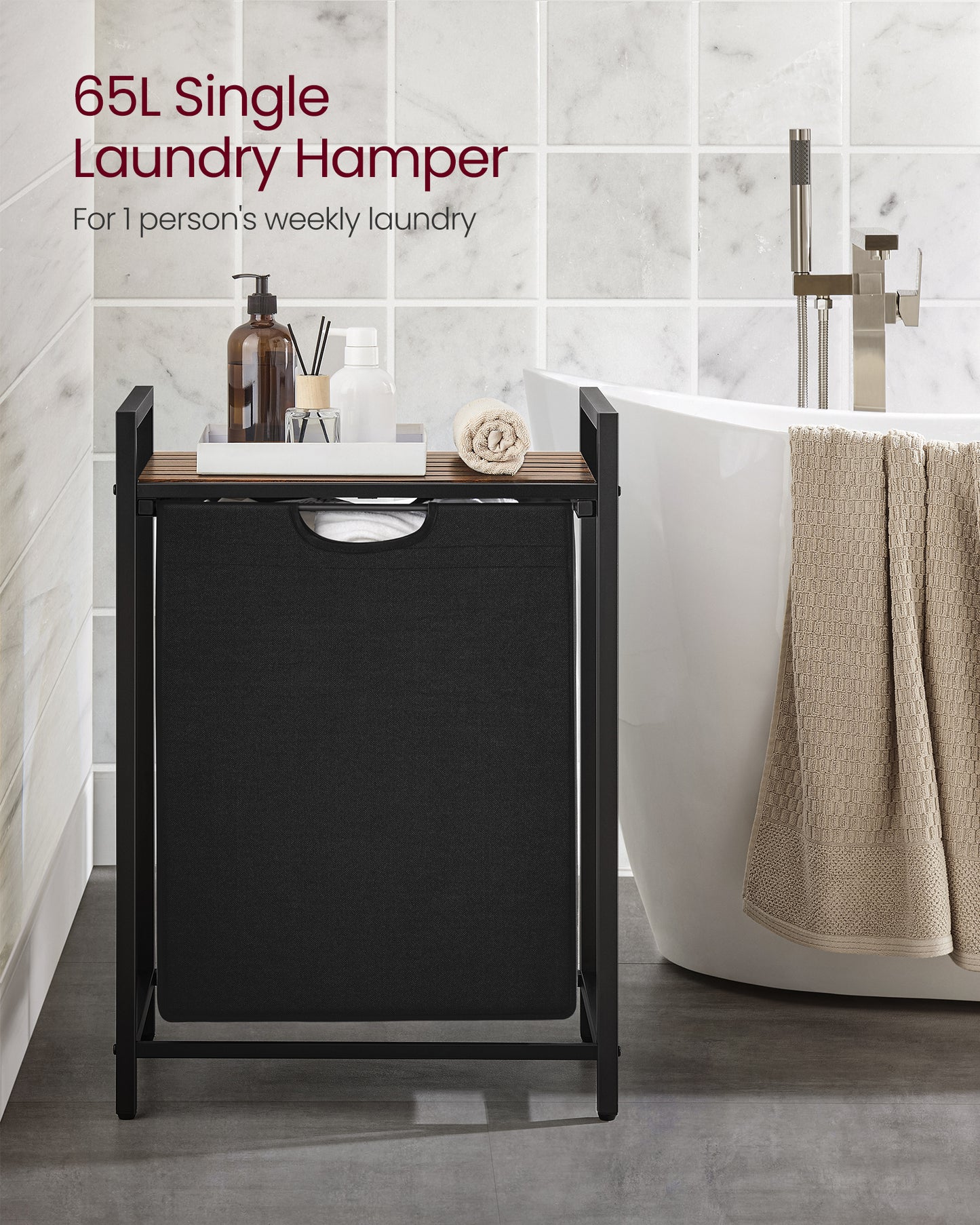 Laundry Hamper Organizer, Laundry Basket, Laundry Sorter with A Pull-Out and Removable Bag, Shelf, Laundry Bin 17.2 Gal (65 L) Black