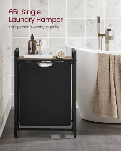 Laundry Hamper Organizer, Laundry Basket, Laundry Sorter with A Pull-Out and Removable Bag, Shelf, Laundry Bin 17.2 Gal (65 L) Black