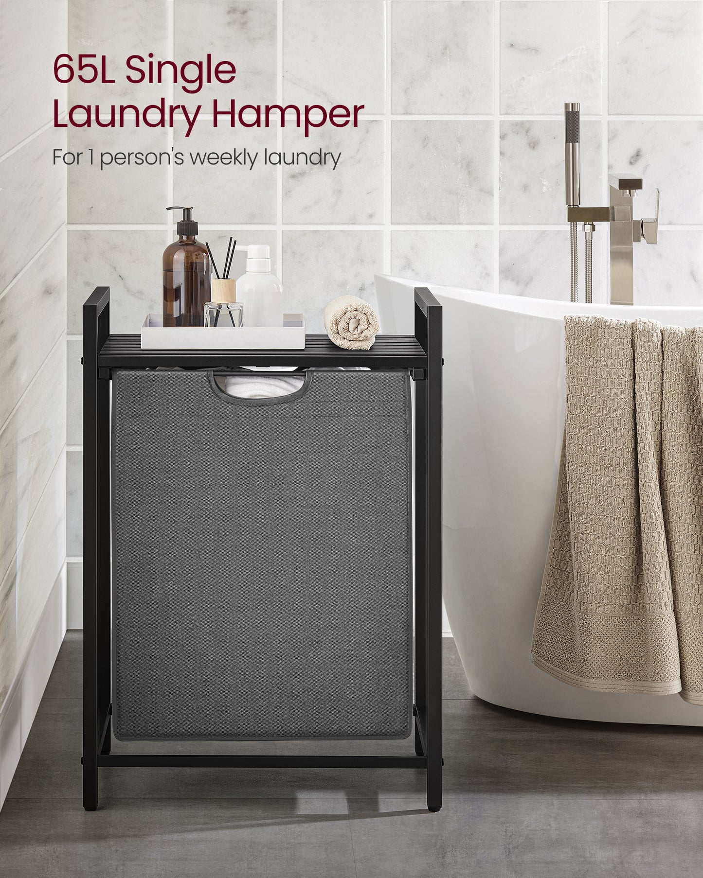 Laundry Hamper Organizer, Laundry Basket, Laundry Sorter with A Pull-Out and Removable Bag, Shelf, Laundry Bin 17.2 Gal (65 L) Gray