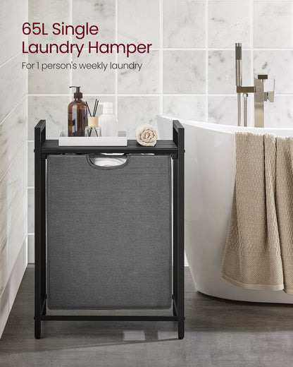 Laundry Hamper Organizer, Laundry Basket, Laundry Sorter with A Pull-Out and Removable Bag, Shelf, Laundry Bin 17.2 Gal (65 L) Gray